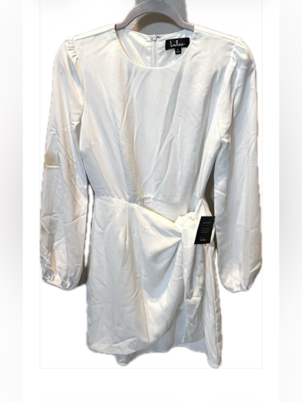 LULUS Dress White, Long Sleeve with Waist Sash Sz S, NWT